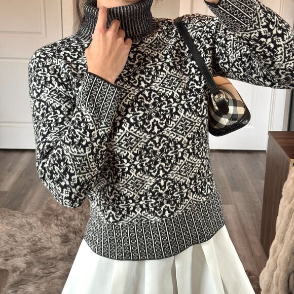 Talbots Petites Nordic Turtleneck Sweater Black White Winter Knit Cottagecore - Picture 2 of 9
